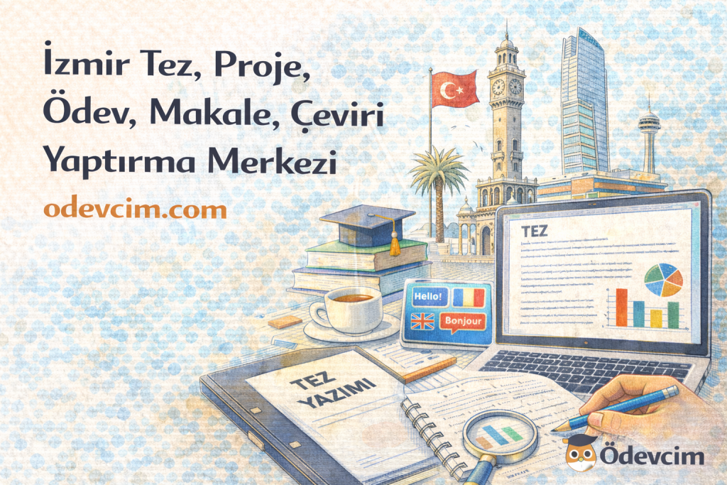 İzmir tez, proje, ödev, makale ve çeviri yaptırma merkezi - Ödevcim ile Dokuz Eylül, Ege Üniversitesi, İYTE, Kâtip Çelebi, Bakırçay, Demokrasi, Ekonomi ve Yaşar Üniversitesi öğrencilerine özel akademik danışmanlık hizmeti. 32.091+ başarılı çalışma, 150+ uzman akademisyen, uygun fiyat, zamanında teslim ve Turnitin raporu garantisi. İzmir'de güvenilir akademik destek merkezi.