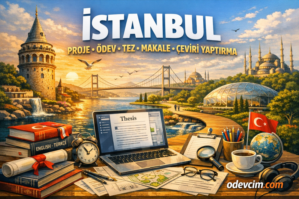 İstanbul proje, ödev, tez, makale ve çeviri yaptırma merkezi - Ödevcim ile Boğaziçi, İTÜ, YTÜ, Marmara, İstanbul Üniversitesi, Koç, Sabancı ve tüm İstanbul üniversiteleri öğrencilerine özel akademik danışmanlık hizmeti. Proje, ödev, tez, makale, çeviri, essay, niyet mektubu, tez danışmanlığı, SPSS analizi. 32.091+ başarılı çalışma, 150+ uzman akademisyen, tüm dünya dillerinde çeviri, uygun fiyat, zamanında teslim, Turnitin raporu garantisi. İstanbul Avrupa ve Anadolu Yakası'nda güvenilir akademik destek merkezi.