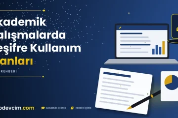 Akademik Çalışmalarda Deşifre Kullanım Alanları  Ödevcim kapak görseli kalem simgeli akademik belge illüstrasyonu
