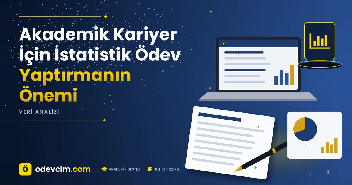 Akademik Kariyer İçin İstatistik Ödev Yaptırmanın Önemi – Ödevcim kapak görseli, grafik simgeli akademik belge illüstrasyonu