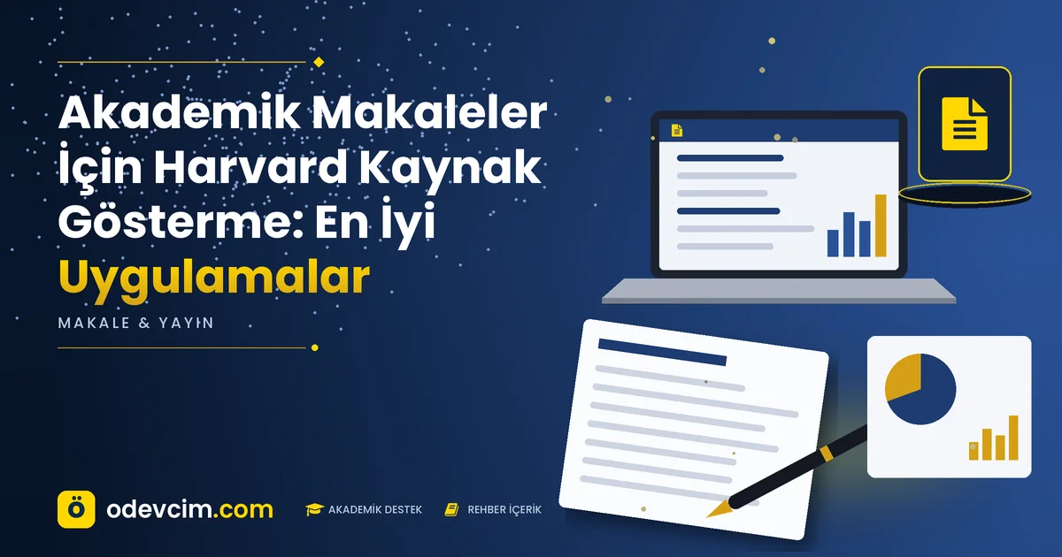 Akademik Makaleler İçin Harvard Kaynak Gösterme: En İyi Uygulamalar – Ödevcim kapak görseli, makale sayfası simgeli akademik belge illüstrasyonu