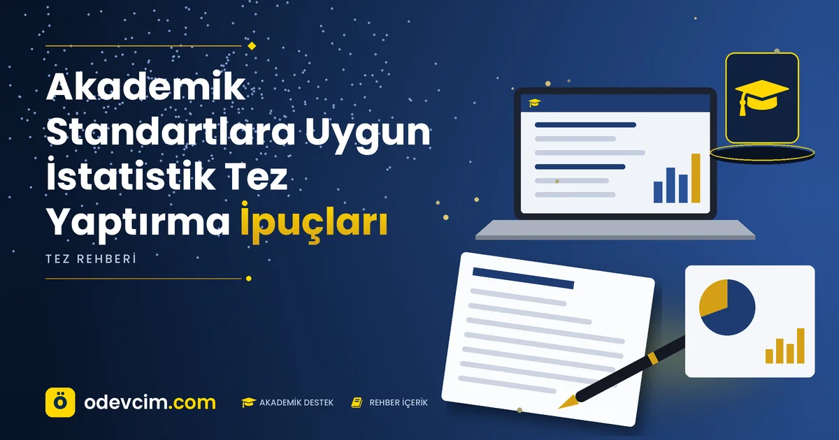 Akademik Standartlara Uygun İstatistik Tez Yaptırma İpuçları – Ödevcim kapak görseli, kep simgeli akademik belge illüstrasyonu