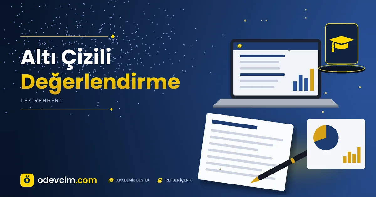 Altı Çizili Değerlendirme – Ödevcim kapak görseli, kep simgeli akademik belge illüstrasyonu