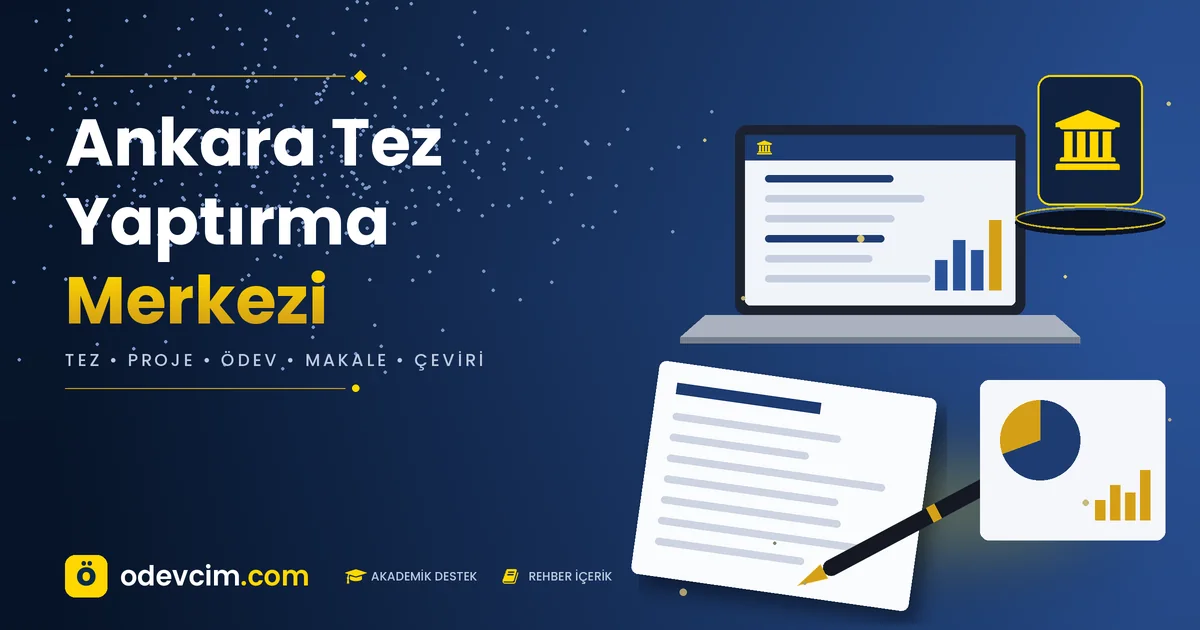 Ankara tez yaptırma rehberi – Ödevcim kapak görseli, kurum binası simgeli akademik destek illüstrasyonu