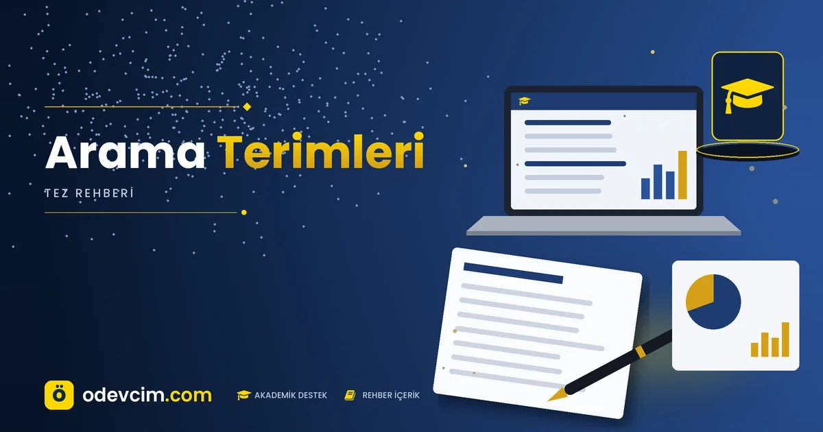 Arama Terimleri – Ödevcim kapak görseli, kep simgeli akademik belge illüstrasyonu