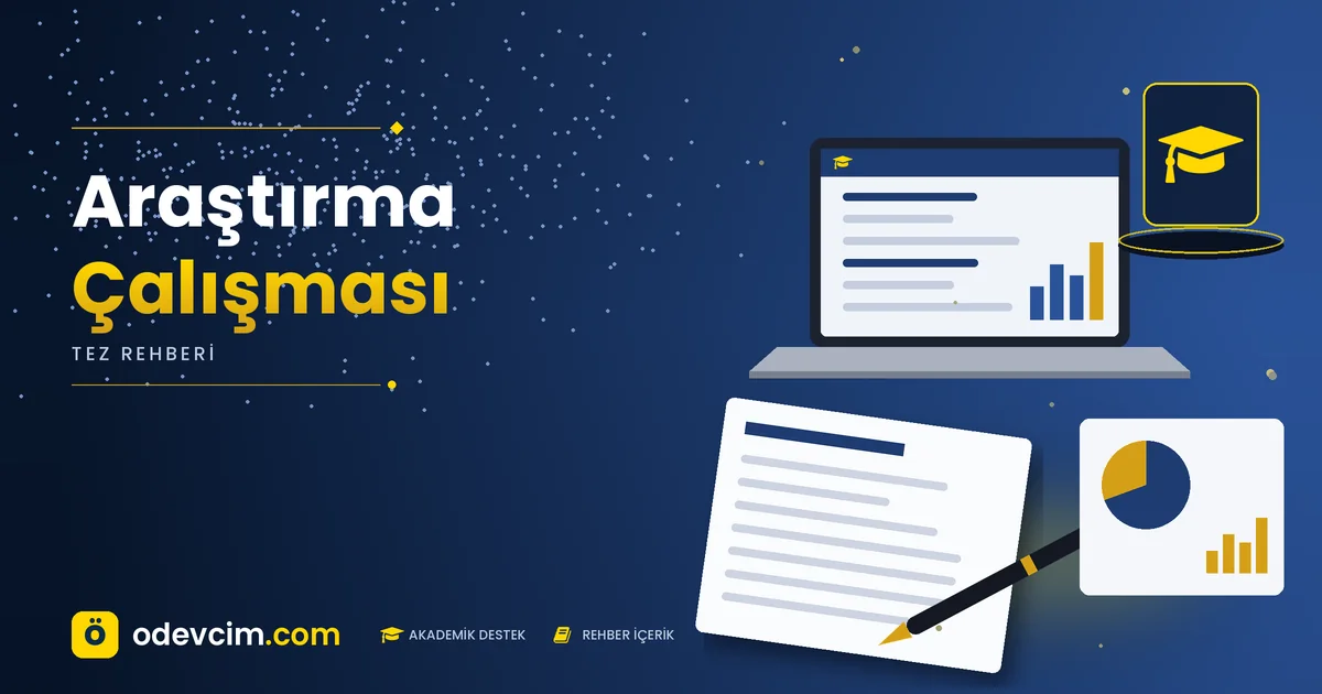 Araştırma Çalışması – Ödevcim kapak görseli, kep simgeli akademik belge illüstrasyonu