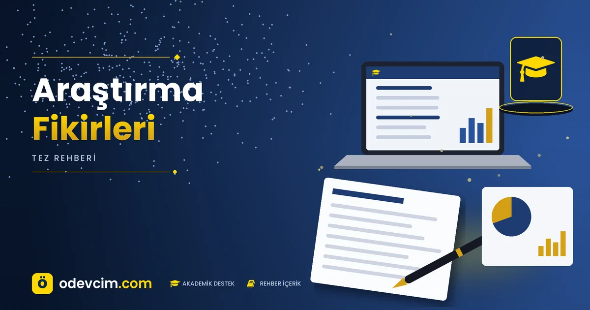 Araştırma Fikirleri – Ödevcim kapak görseli, kep simgeli akademik belge illüstrasyonu
