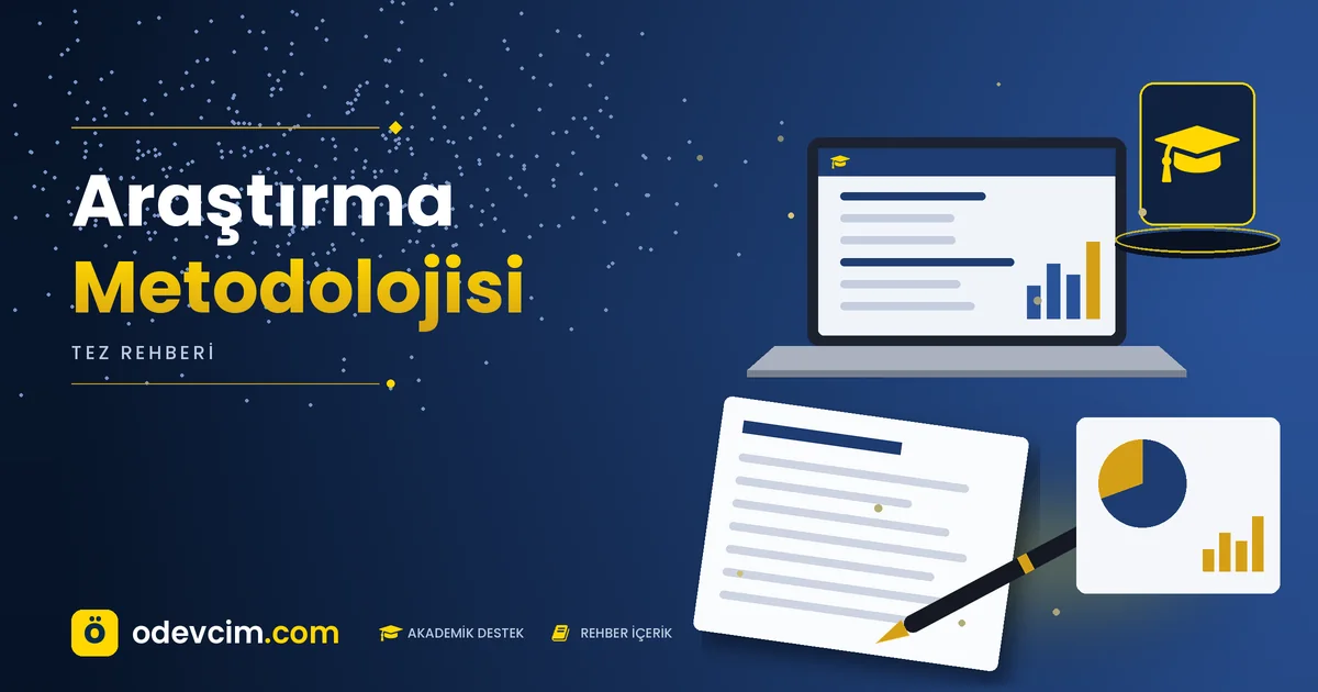 Araştırma Metodolojisi – Ödevcim kapak görseli, kep simgeli akademik belge illüstrasyonu