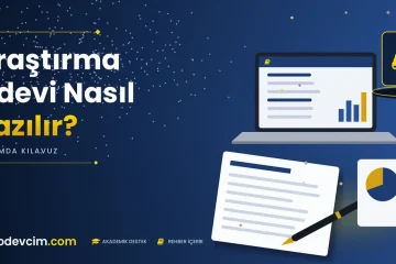 Araştırma ödevi nasıl yazılır kılavuzu  Ödevcim kapak görseli kitap simgeli akademik belge illüstrasyonu