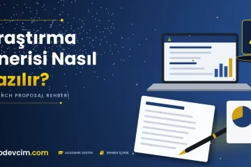 Araştırma önerisi nasıl yazılır  Ödevcim kapak görseli laboratuvar şişesi simgeli akademik belge illüstrasyonu