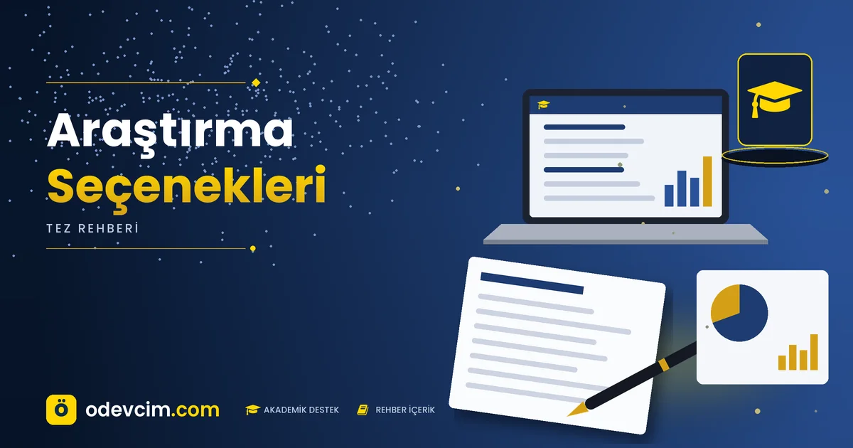 Araştırma Seçenekleri – Ödevcim kapak görseli, kep simgeli akademik belge illüstrasyonu