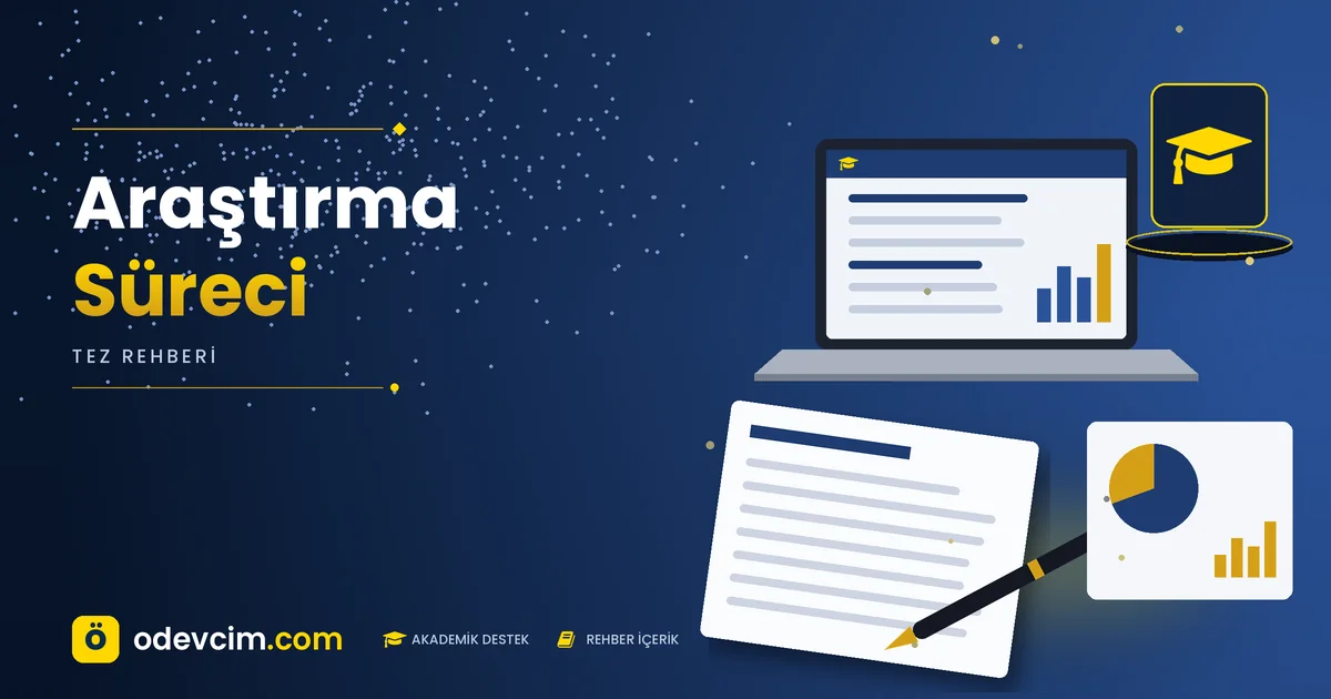 Araştırma Süreci – Ödevcim kapak görseli, kep simgeli akademik belge illüstrasyonu