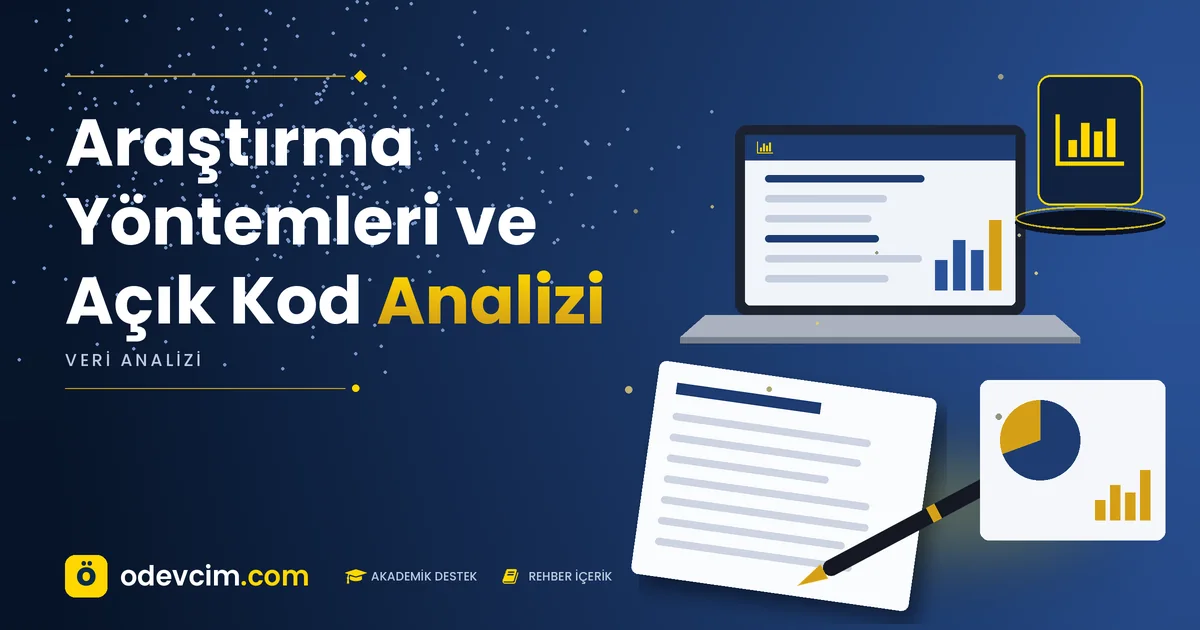 Araştırma Yöntemleri ve Açık Kod Analizi – Ödevcim kapak görseli, grafik simgeli akademik belge illüstrasyonu