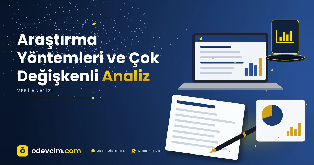 Araştırma Yöntemleri ve Çok Değişkenli Analiz – Ödevcim kapak görseli, grafik simgeli akademik belge illüstrasyonu