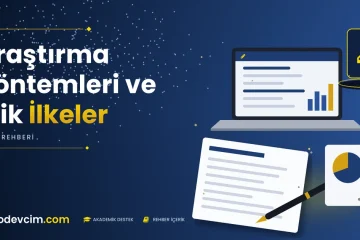 Araştırma Yöntemleri ve Etik İlkeler  Ödevcim kapak görseli kalem simgeli akademik belge illüstrasyonu