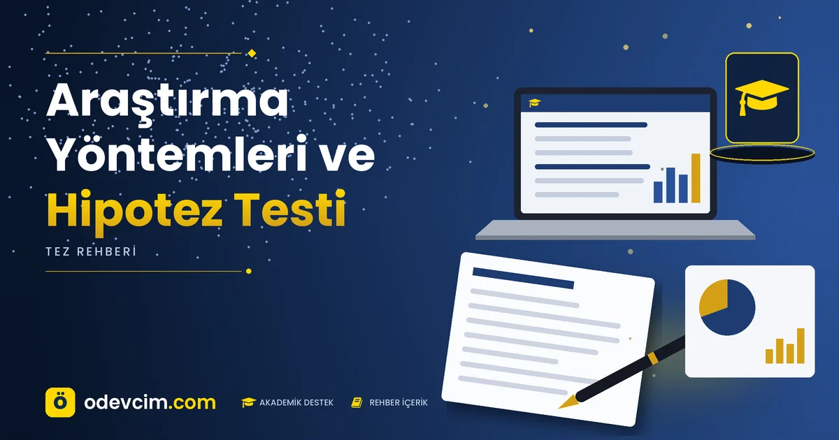 Araştırma Yöntemleri ve Hipotez Testi – Ödevcim kapak görseli, kep simgeli akademik belge illüstrasyonu