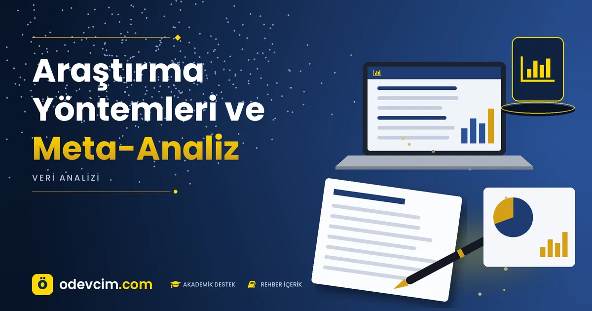 Araştırma Yöntemleri ve Meta-Analiz – Ödevcim kapak görseli, grafik simgeli akademik belge illüstrasyonu