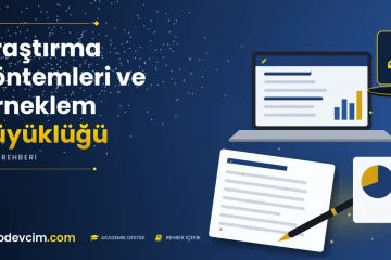 Araştırma Yöntemleri ve Örneklem Büyüklüğü  Ödevcim kapak görseli kalem simgeli akademik belge illüstrasyonu