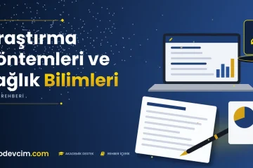 Araştırma Yöntemleri ve Sağlık Bilimleri  Ödevcim kapak görseli kalem simgeli akademik belge illüstrasyonu