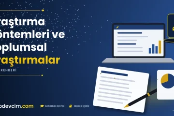 Araştırma Yöntemleri ve Toplumsal Araştırmalar  Ödevcim kapak görseli kalem simgeli akademik belge illüstrasyonu
