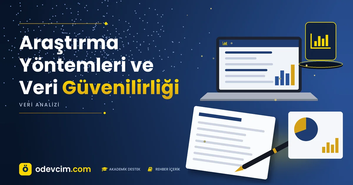 Araştırma Yöntemleri ve Veri Güvenilirliği – Ödevcim kapak görseli, grafik simgeli akademik belge illüstrasyonu