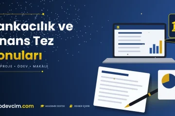 Bankacılık ve finans tez konuları  Ödevcim kapak görseli banka simgeli akademik belge illüstrasyonu