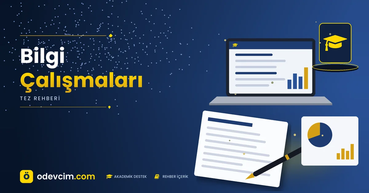 Bilgi Çalışmaları – Ödevcim kapak görseli, kep simgeli akademik belge illüstrasyonu