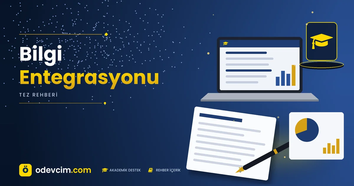 Bilgi Entegrasyonu – Ödevcim kapak görseli, kep simgeli akademik belge illüstrasyonu
