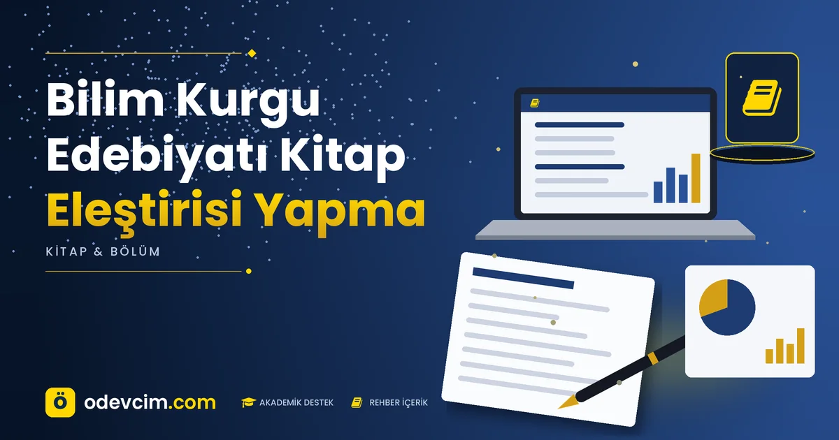 Bilim Kurgu Edebiyatı Kitap Eleştirisi Yapma – Ödevcim kapak görseli, kitap simgeli akademik belge illüstrasyonu