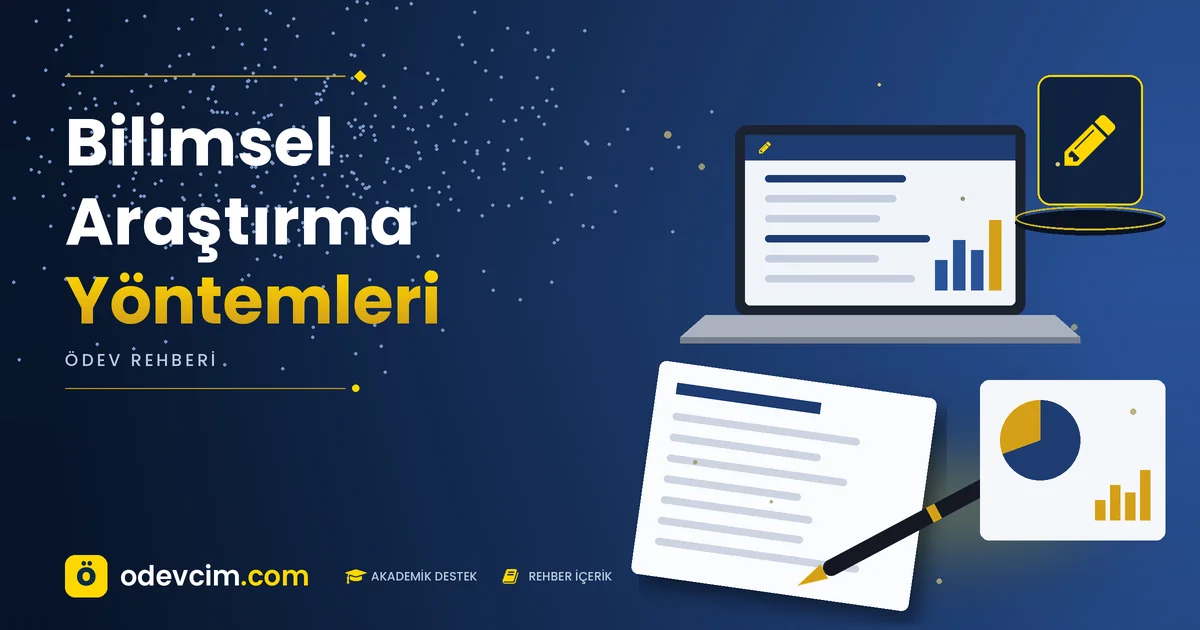 Bilimsel Araştırma Yöntemleri – Ödevcim kapak görseli, kalem simgeli akademik belge illüstrasyonu