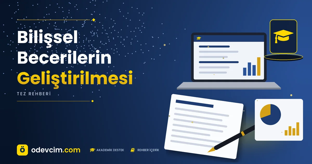 Bilişsel Becerilerin Geliştirilmesi – Ödevcim kapak görseli, kep simgeli akademik belge illüstrasyonu