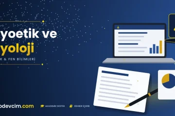 Biyoetik ve Biyoloji  Ödevcim kapak görseli laboratuvar şişesi simgeli akademik belge illüstrasyonu