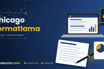 Chicago formatlama  Ödevcim kapak görseli dipnot ve kaynakça düzenleme rehberi illüstrasyonu
