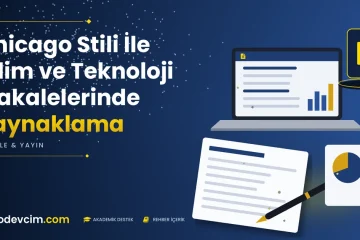 Chicago Stili İle Bilim ve Teknoloji Makalelerinde Kaynaklama  Ödevcim kapak görseli makale sayfası simgeli akademik belge illüstrasyonu