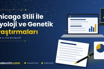 Chicago Stili İle Biyoloji ve Genetik Araştırmaları  Ödevcim kapak görseli laboratuvar şişesi simgeli akademik belge illüstrasyonu