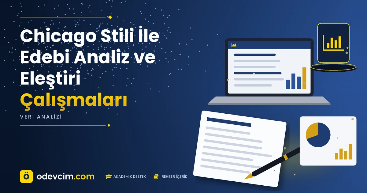 Chicago Stili İle Edebi Analiz ve Eleştiri Çalışmaları – Ödevcim kapak görseli, grafik simgeli akademik belge illüstrasyonu