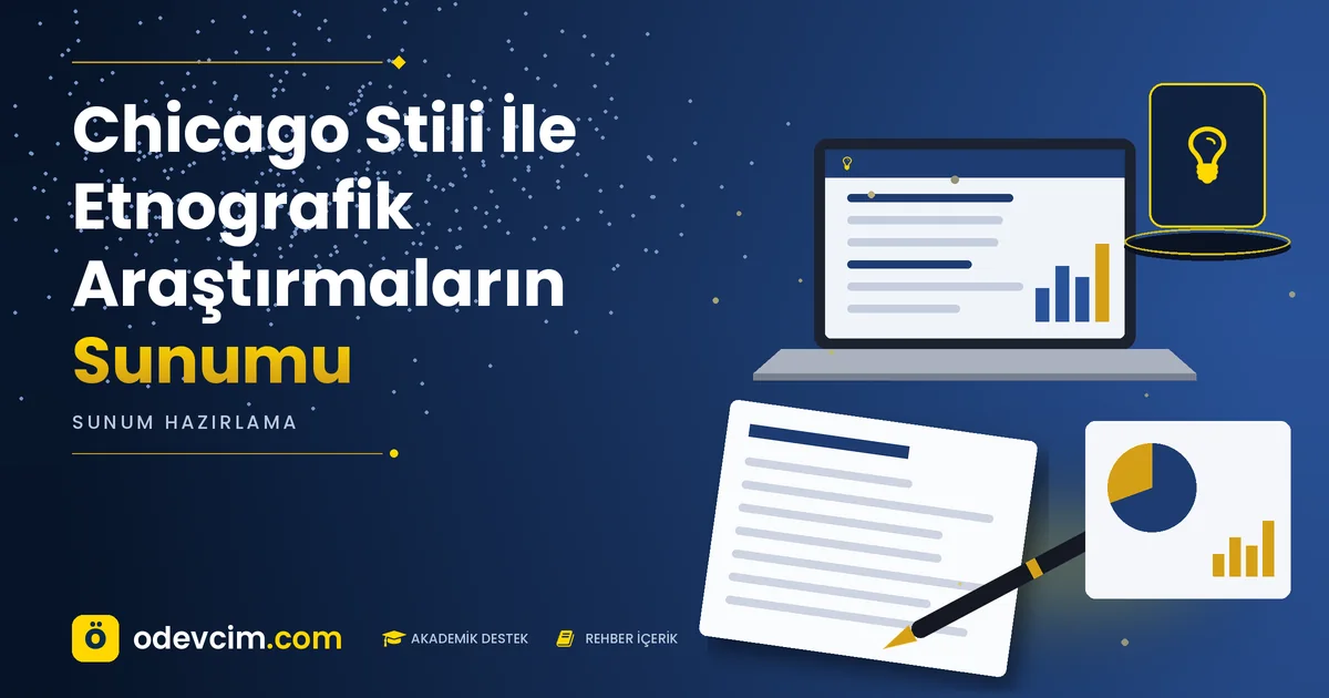 Chicago Stili İle Etnografik Araştırmaların Sunumu – Ödevcim kapak görseli, ampul simgeli akademik belge illüstrasyonu