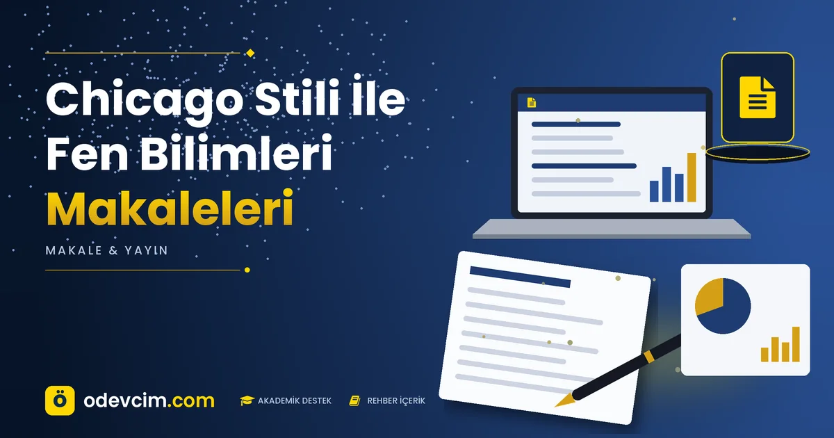 Chicago Stili İle Fen Bilimleri Makaleleri – Ödevcim kapak görseli, makale sayfası simgeli akademik belge illüstrasyonu