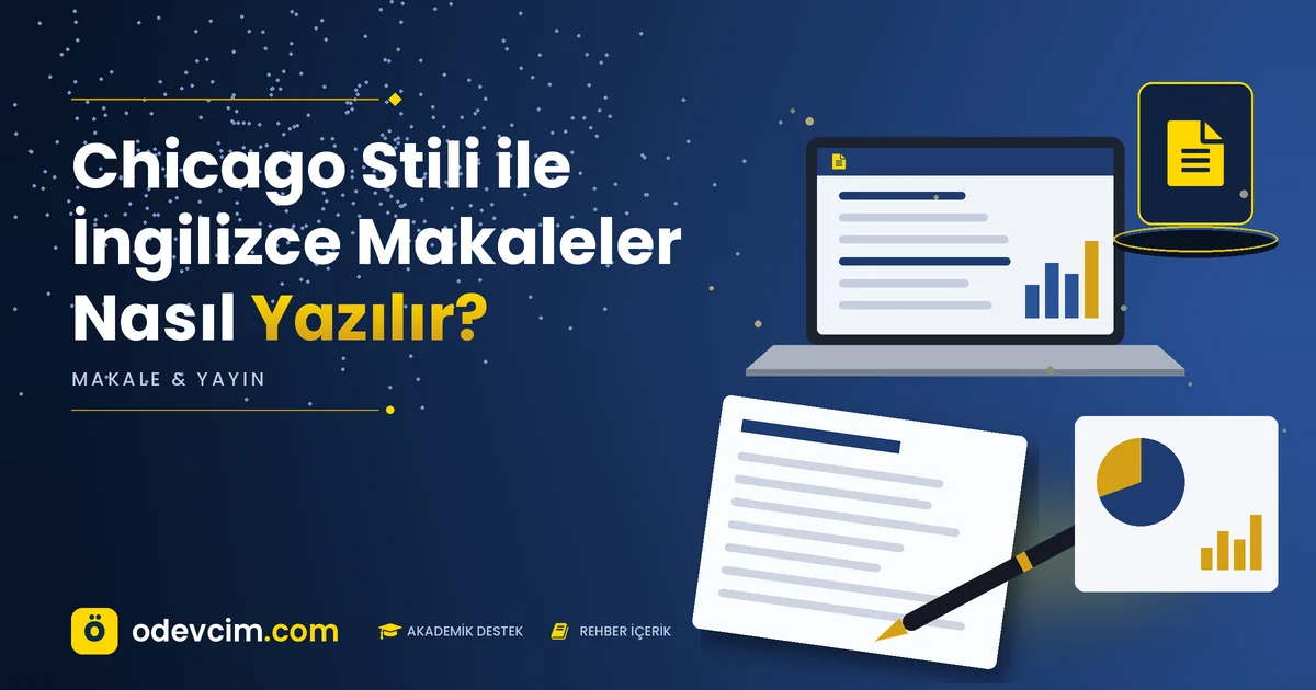 Chicago Stili ile İngilizce Makaleler Nasıl Yazılır? – Ödevcim kapak görseli, makale sayfası simgeli akademik belge illüstrasyonu
