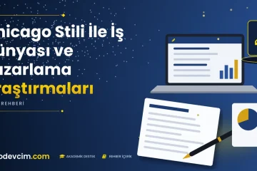 Chicago Stili İle İş Dünyası ve Pazarlama Araştırmaları  Ödevcim kapak görseli kalem simgeli akademik belge illüstrasyonu