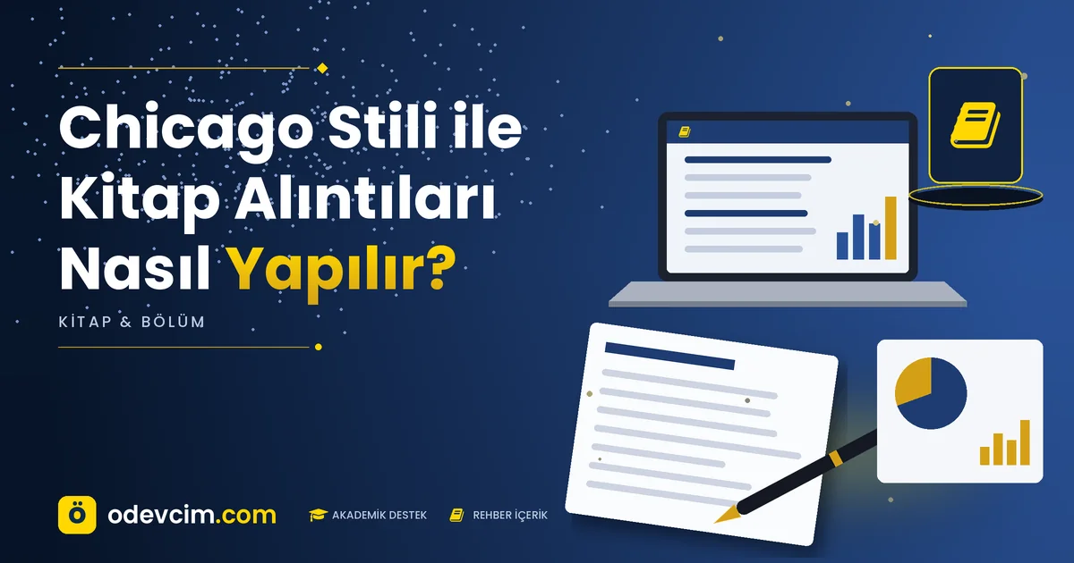 Chicago Stili ile Kitap Alıntıları Nasıl Yapılır? – Ödevcim kapak görseli, kitap simgeli akademik belge illüstrasyonu