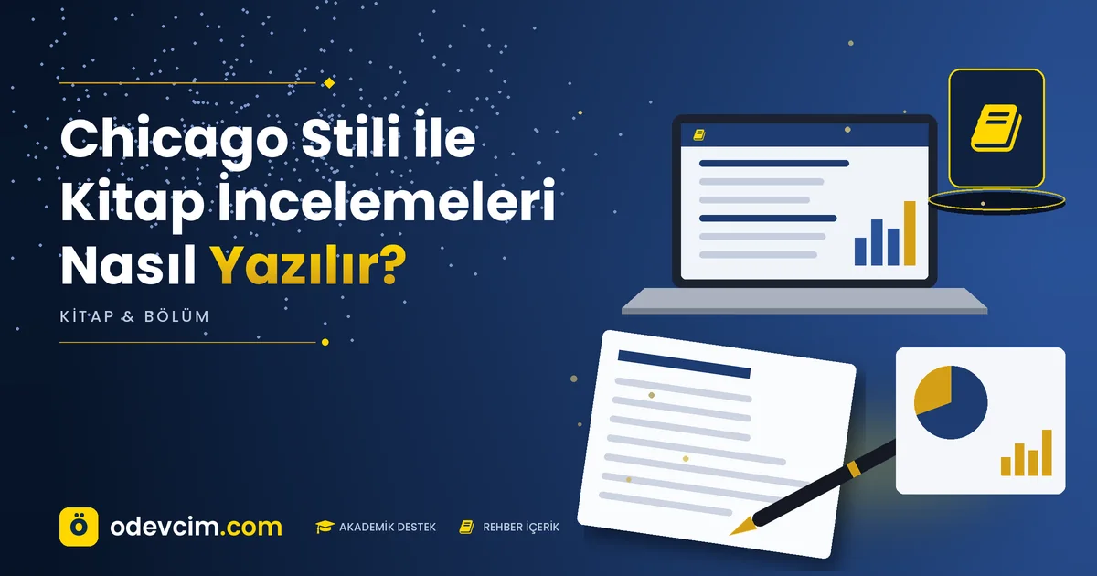 Chicago Stili İle Kitap İncelemeleri Nasıl Yazılır? – Ödevcim kapak görseli, kitap simgeli akademik belge illüstrasyonu