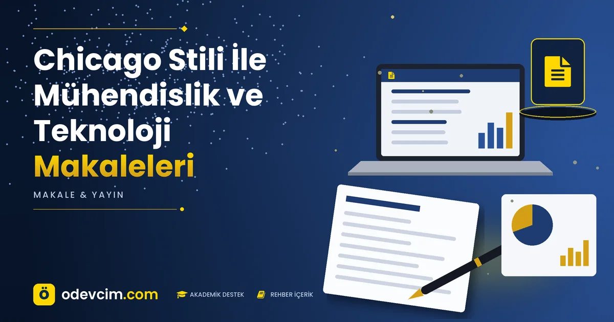 Chicago Stili İle Mühendislik ve Teknoloji Makaleleri – Ödevcim kapak görseli, makale sayfası simgeli akademik belge illüstrasyonu