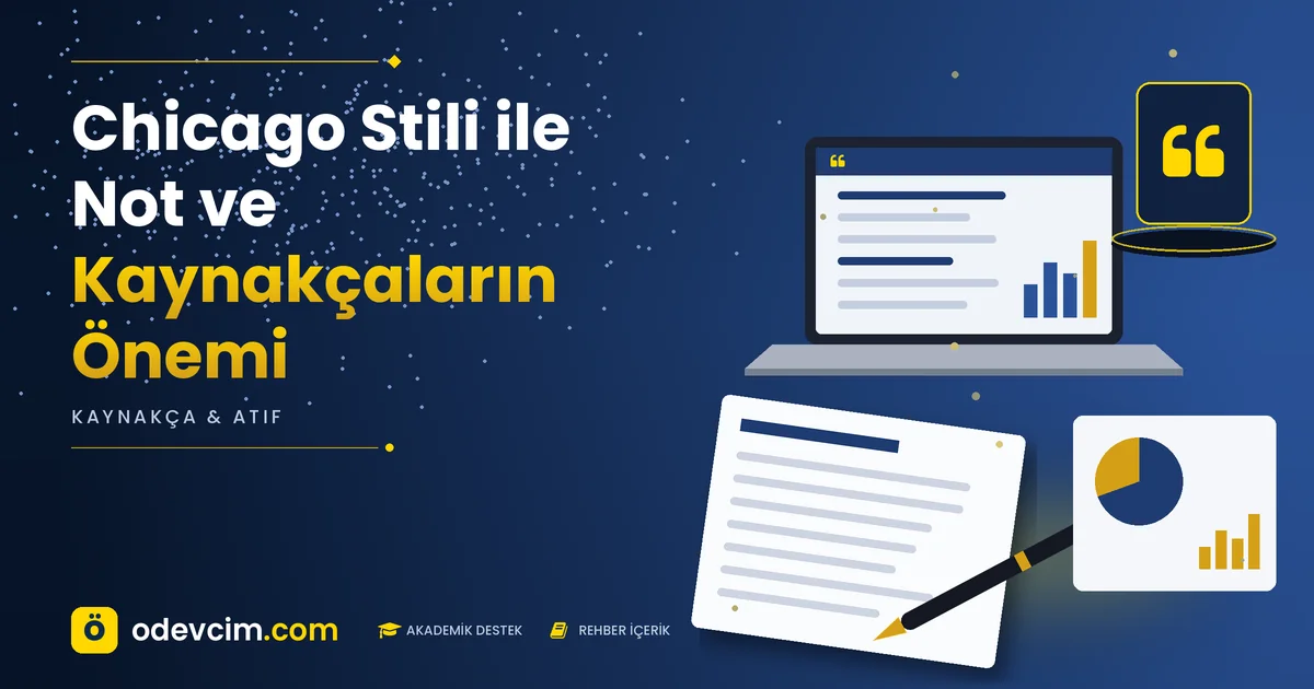 Chicago Stili ile Not ve Kaynakçaların Önemi – Ödevcim kapak görseli, alıntı simgeli akademik belge illüstrasyonu