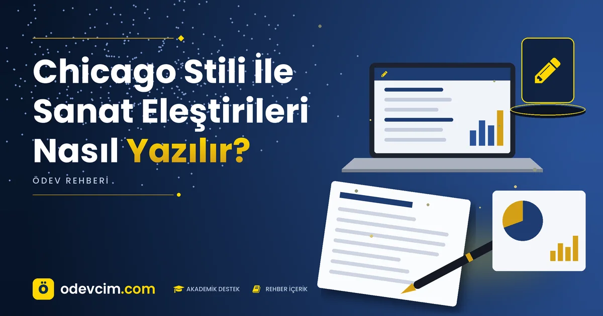 Chicago Stili İle Sanat Eleştirileri Nasıl Yazılır? – Ödevcim kapak görseli, kalem simgeli akademik belge illüstrasyonu