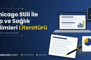 Chicago Stili İle Tıp ve Sağlık Bilimleri Literatürü  Ödevcim kapak görseli laboratuvar şişesi simgeli akademik belge illüstrasyonu