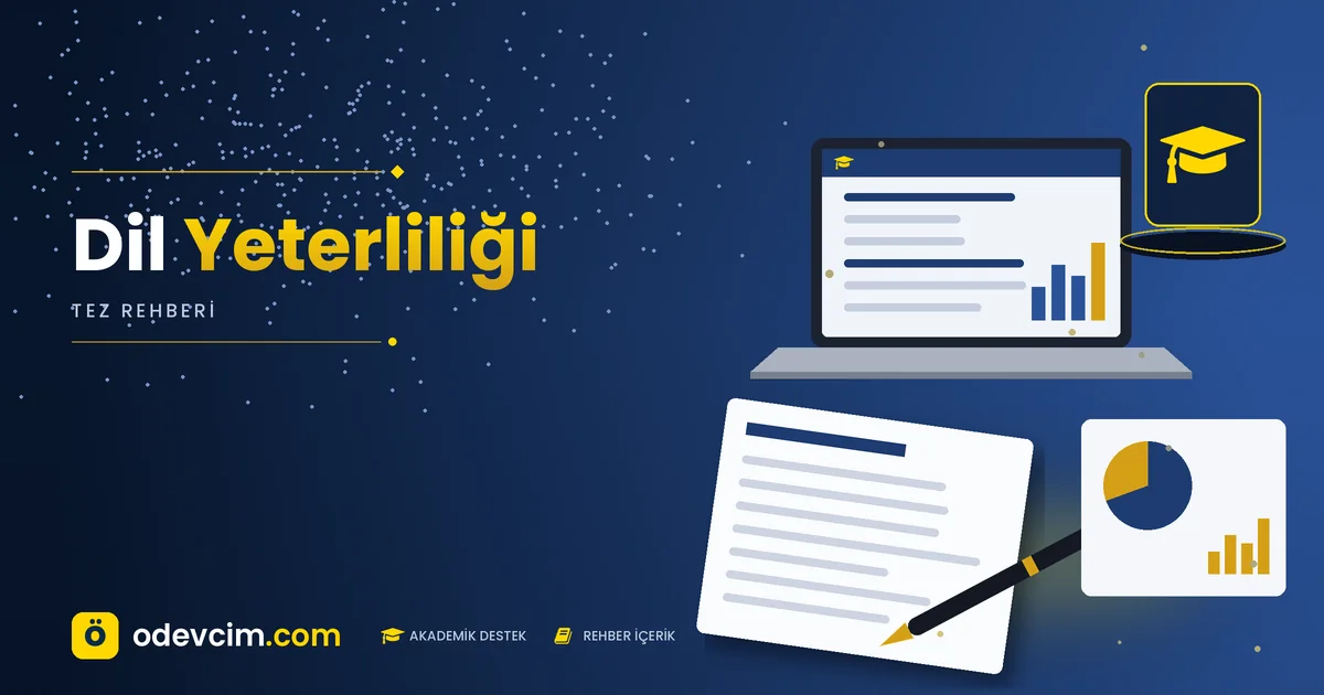 Dil Yeterliliği  Ödevcim kapak görseli kep simgeli akademik belge illüstrasyonu