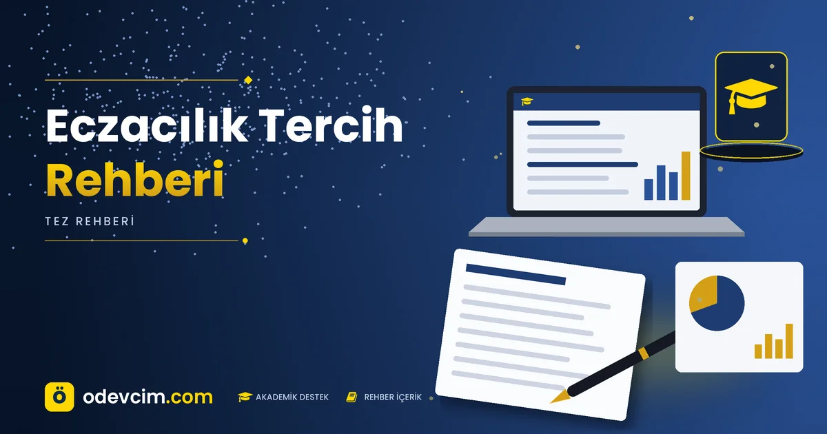 Eczacılık Tercih Rehberi – Ödevcim kapak görseli, kep simgeli akademik belge illüstrasyonu