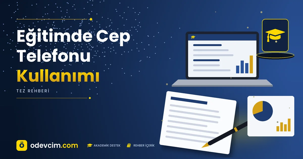 Eğitimde Cep Telefonu Kullanımı – Ödevcim kapak görseli, kep simgeli akademik belge illüstrasyonu