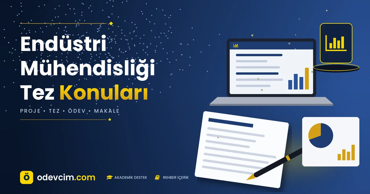 Endüstri mühendisliği tez konuları – Ödevcim kapak görseli, grafik simgeli akademik belge illüstrasyonu